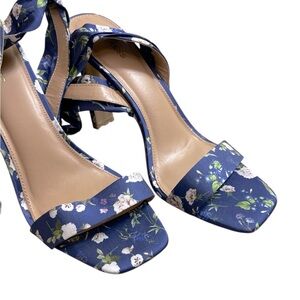 Express Satin Blue Floral Tie Up High Heel Sandals